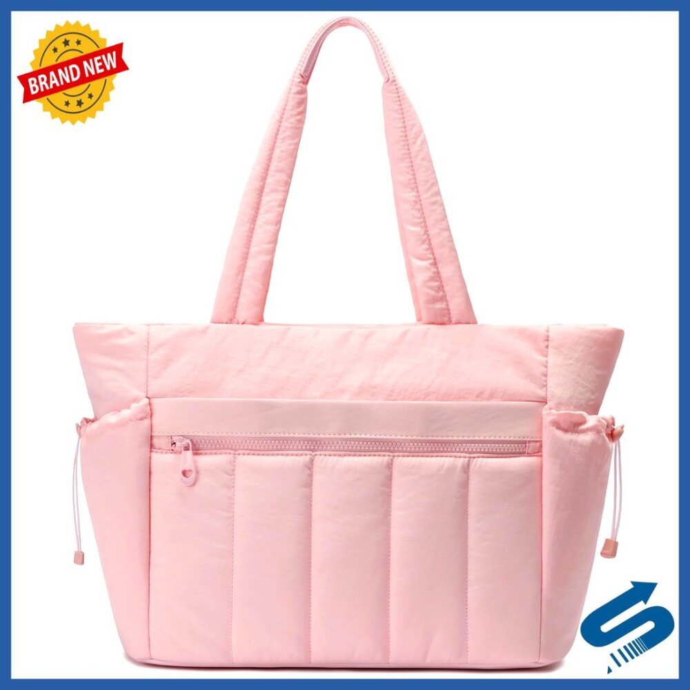 Lightweight Puffer Tote Bag with Zipper Compartments for Work Travel